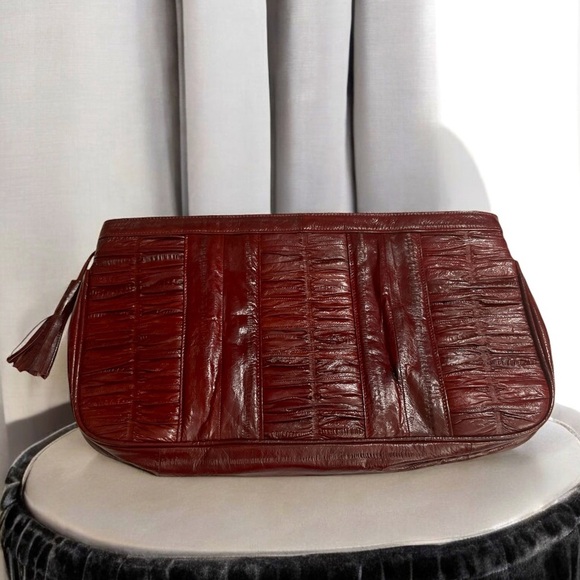 Back Bay Ltd Vintage Eel skin Clutch purse and Belt Burgundy/ Dark Red - Picture 1 of 16